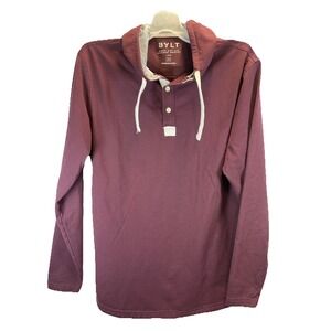 Bylt Hoodie Mens M Red Drop Cut Hooded Henley Lux Performance Sweatshirt Stretch
